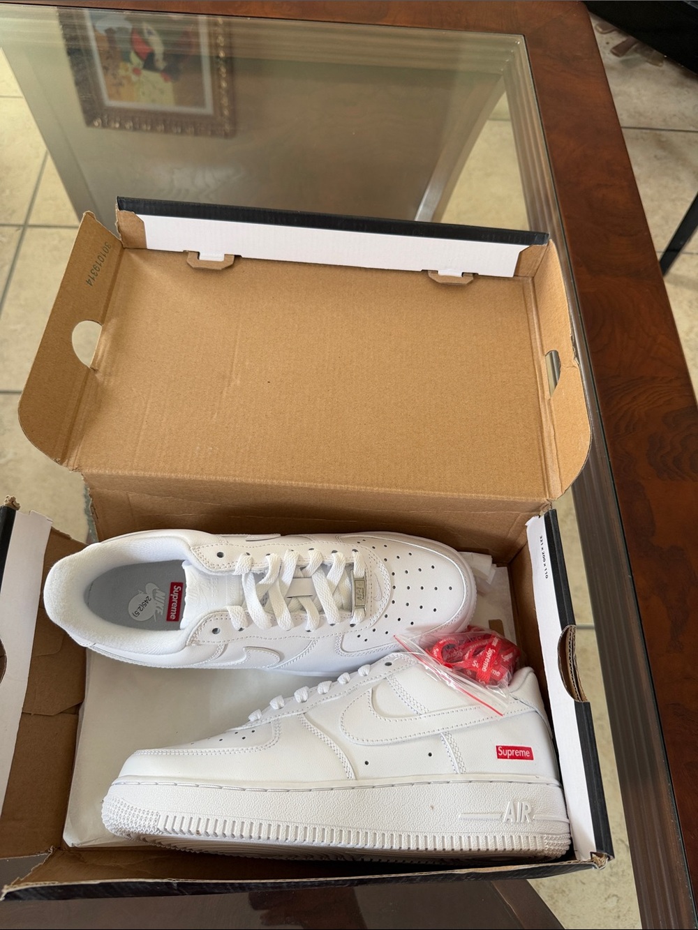 Supreme White Kids Sneakers with Red Logo